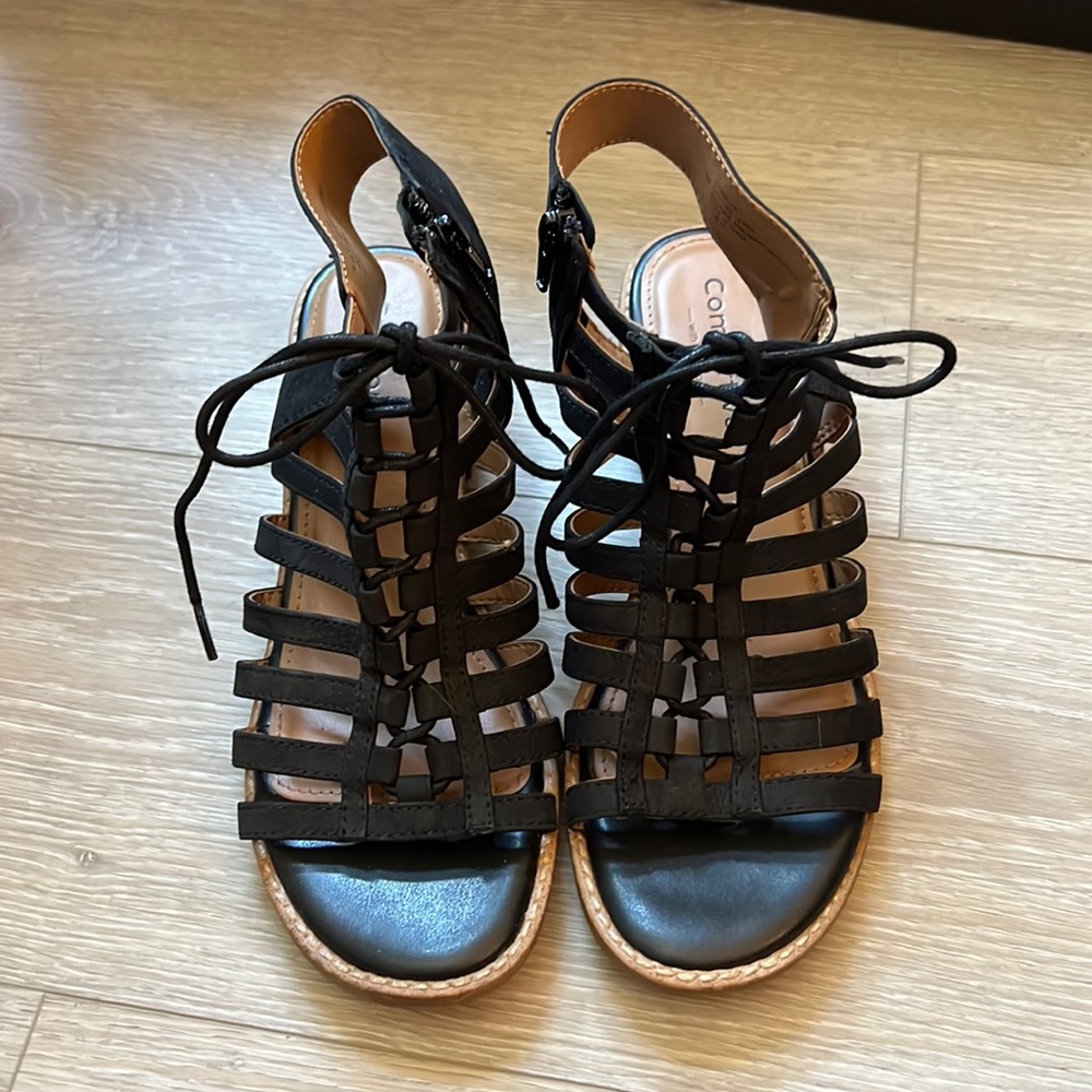 Suede black lace up sandals. Like new never worn